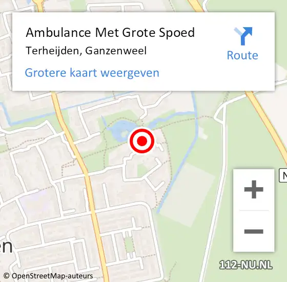 Locatie op kaart van de 112 melding: Ambulance Met Grote Spoed Naar Terheijden, Ganzenweel op 4 augustus 2016 22:11