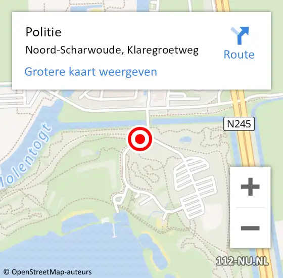 Locatie op kaart van de 112 melding: Politie Noord-Scharwoude, Klaregroetweg op 4 augustus 2016 22:28