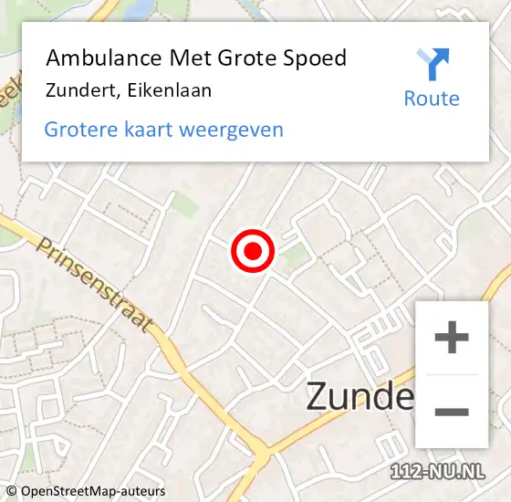 Locatie op kaart van de 112 melding: Ambulance Met Grote Spoed Naar Zundert, Eikenlaan op 4 augustus 2016 22:53