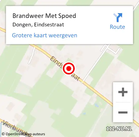 Locatie op kaart van de 112 melding: Brandweer Met Spoed Naar Dongen, Eindsestraat op 5 augustus 2016 00:23