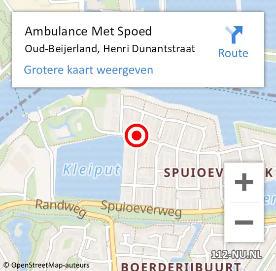 Locatie op kaart van de 112 melding: Ambulance Met Spoed Naar Oud-Beijerland, Henri Dunantstraat op 5 augustus 2016 00:47