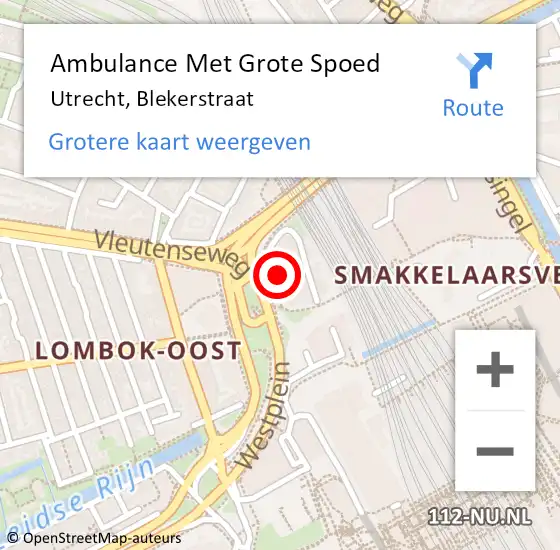 Locatie op kaart van de 112 melding: Ambulance Met Grote Spoed Naar Utrecht, Blekerstraat op 5 augustus 2016 01:29