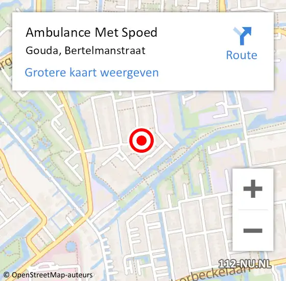 Locatie op kaart van de 112 melding: Ambulance Met Spoed Naar Gouda, Bertelmanstraat op 5 augustus 2016 02:10