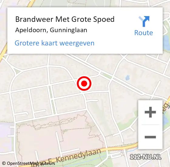 Locatie op kaart van de 112 melding: Brandweer Met Grote Spoed Naar Apeldoorn, Gunninglaan op 5 augustus 2016 02:34