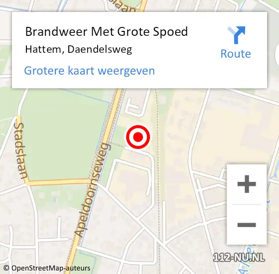 Locatie op kaart van de 112 melding: Brandweer Met Grote Spoed Naar Hattem, Daendelsweg op 5 augustus 2016 04:55