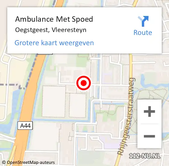 Locatie op kaart van de 112 melding: Ambulance Met Spoed Naar Oegstgeest, Vleeresteyn op 5 augustus 2016 05:31