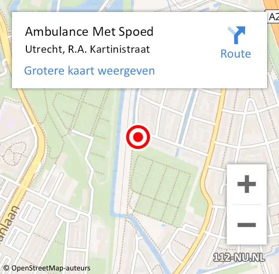 Locatie op kaart van de 112 melding: Ambulance Met Spoed Naar Utrecht, R.A. Kartinistraat op 5 augustus 2016 09:28