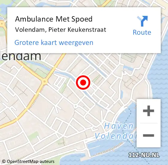 Locatie op kaart van de 112 melding: Ambulance Met Spoed Naar Volendam, Pieter Keukenstraat op 5 augustus 2016 09:28