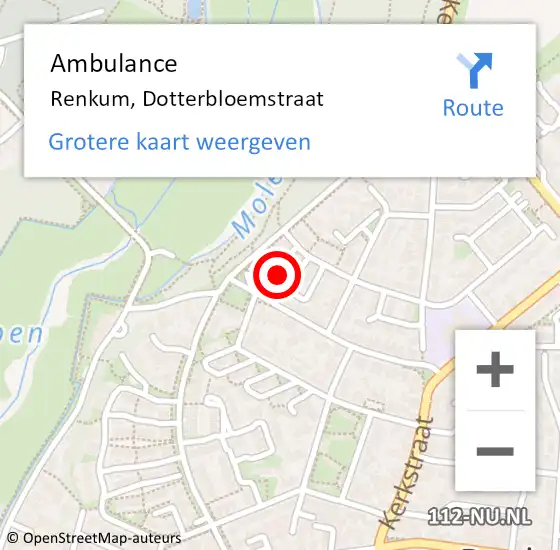 Locatie op kaart van de 112 melding: Ambulance Renkum, Dotterbloemstraat op 5 augustus 2016 09:35