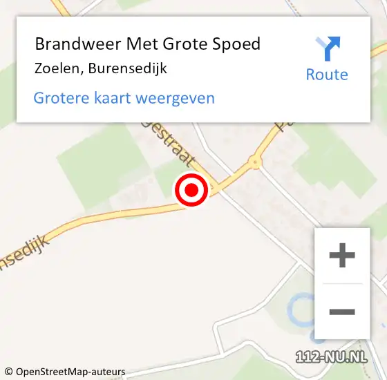 Locatie op kaart van de 112 melding: Brandweer Met Grote Spoed Naar Zoelen, Burensedijk op 5 augustus 2016 12:47