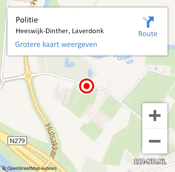 Locatie op kaart van de 112 melding: Politie Heeswijk-Dinther, Laverdonk op 5 augustus 2016 13:15