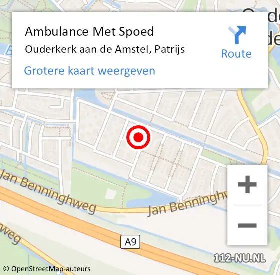 Locatie op kaart van de 112 melding: Ambulance Met Spoed Naar Ouderkerk aan de Amstel, Patrijs op 5 augustus 2016 13:43