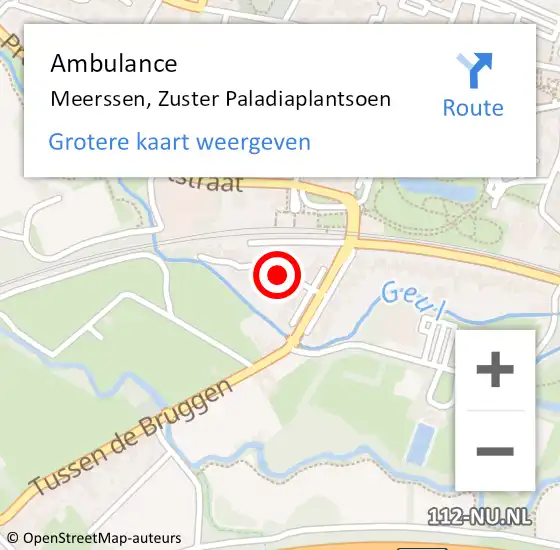 Locatie op kaart van de 112 melding: Ambulance Meerssen, Zuster Paladiaplantsoen op 23 december 2013 13:42