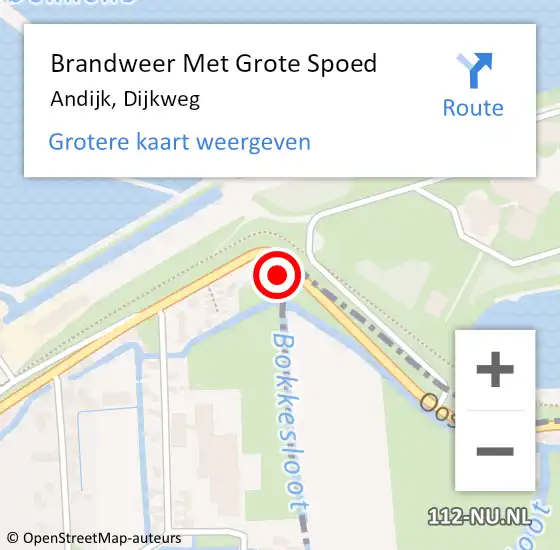 Locatie op kaart van de 112 melding: Brandweer Met Grote Spoed Naar Andijk, Dijkweg op 5 augustus 2016 14:08