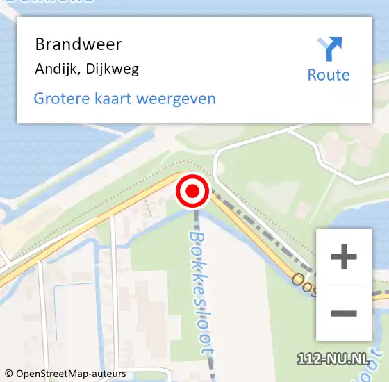 Locatie op kaart van de 112 melding: Brandweer Andijk, Dijkweg op 5 augustus 2016 14:11