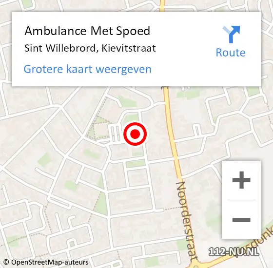 Locatie op kaart van de 112 melding: Ambulance Met Spoed Naar Sint Willebrord, Kievitstraat op 5 augustus 2016 14:26