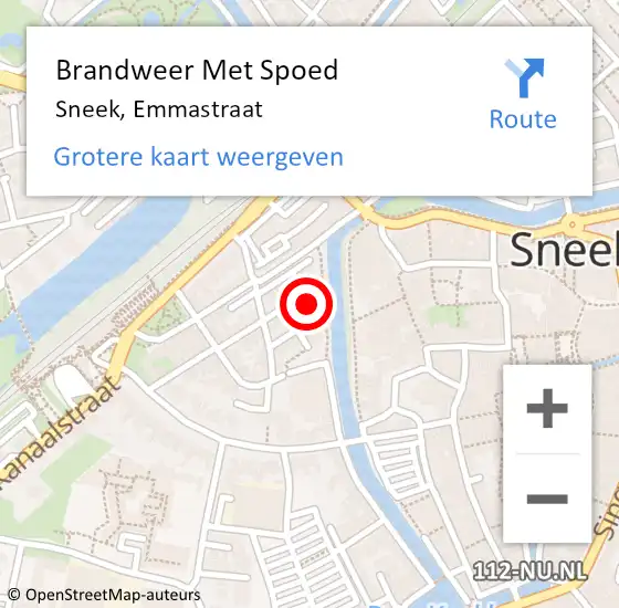 Locatie op kaart van de 112 melding: Brandweer Met Spoed Naar Sneek, Emmastraat op 5 augustus 2016 14:37