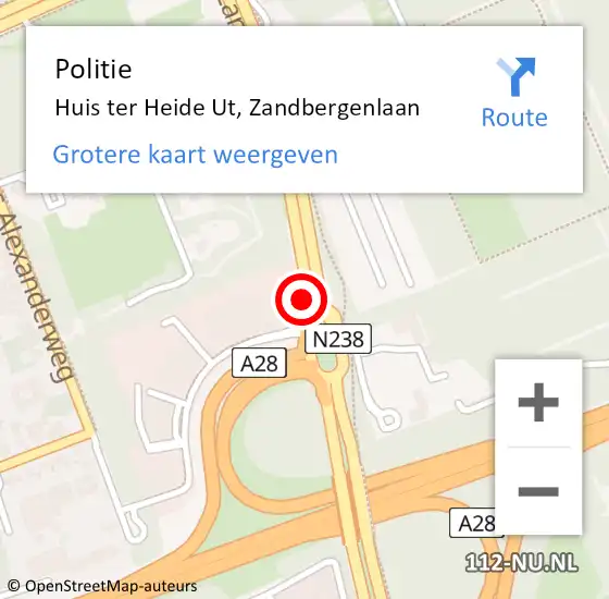 Locatie op kaart van de 112 melding: Politie Huis ter Heide Ut, Zandbergenlaan op 5 augustus 2016 14:58