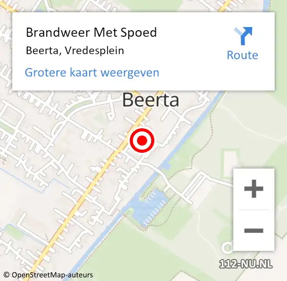 Locatie op kaart van de 112 melding: Brandweer Met Spoed Naar Beerta, Vredesplein op 5 augustus 2016 15:04