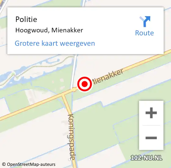 Locatie op kaart van de 112 melding: Politie Hoogwoud, Mienakker op 5 augustus 2016 15:10