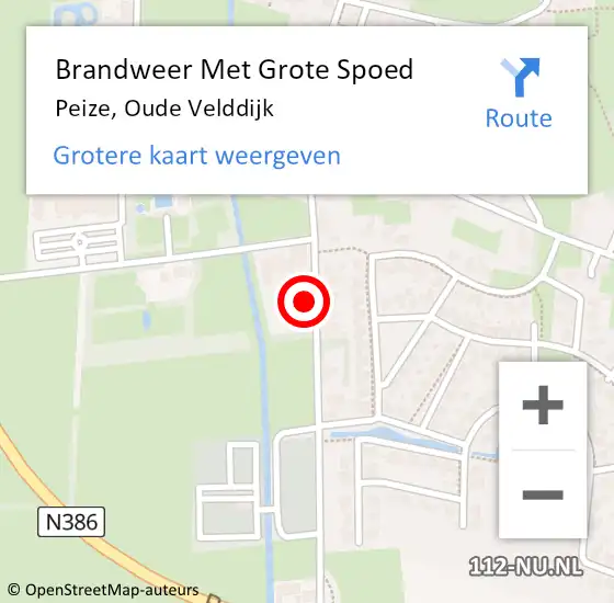 Locatie op kaart van de 112 melding: Brandweer Met Grote Spoed Naar Peize, Oude Velddijk op 5 augustus 2016 15:12