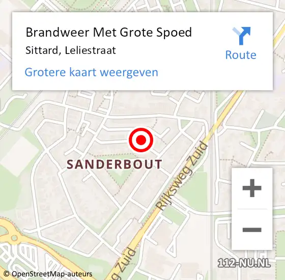 Locatie op kaart van de 112 melding: Brandweer Met Grote Spoed Naar Sittard, Leliestraat op 5 augustus 2016 15:19