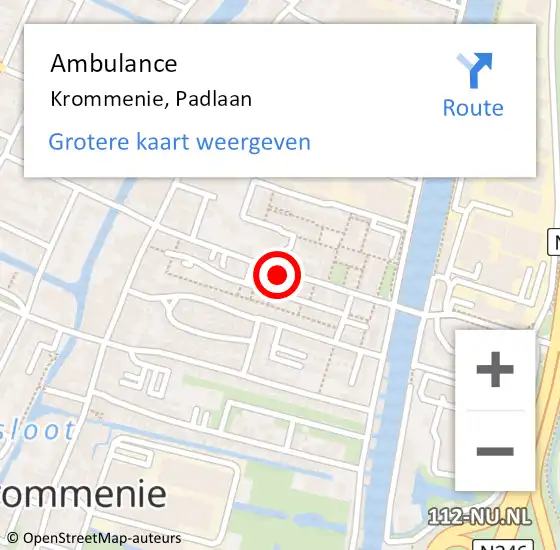Locatie op kaart van de 112 melding: Ambulance Krommenie, Padlaan op 5 augustus 2016 15:41
