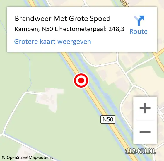 Locatie op kaart van de 112 melding: Brandweer Met Grote Spoed Naar Kampen, N50 hectometerpaal: 251,5 op 5 augustus 2016 16:16