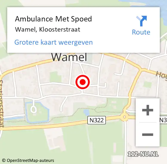 Locatie op kaart van de 112 melding: Ambulance Met Spoed Naar Wamel, Kloosterstraat op 5 augustus 2016 16:17