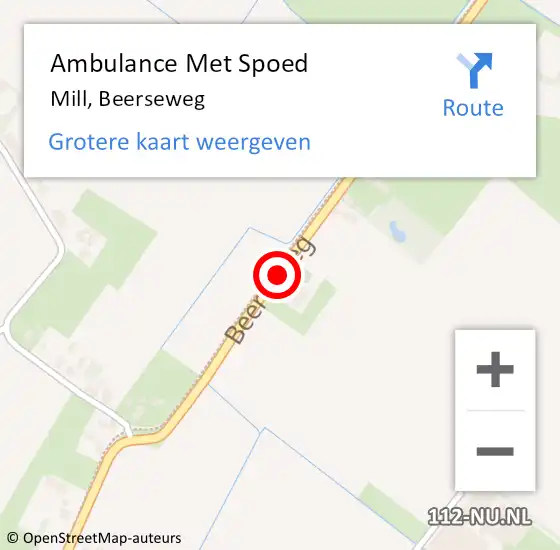 Locatie op kaart van de 112 melding: Ambulance Met Spoed Naar Mill, Beerseweg op 5 augustus 2016 16:34