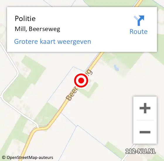Locatie op kaart van de 112 melding: Politie Mill, Beerseweg op 5 augustus 2016 16:36