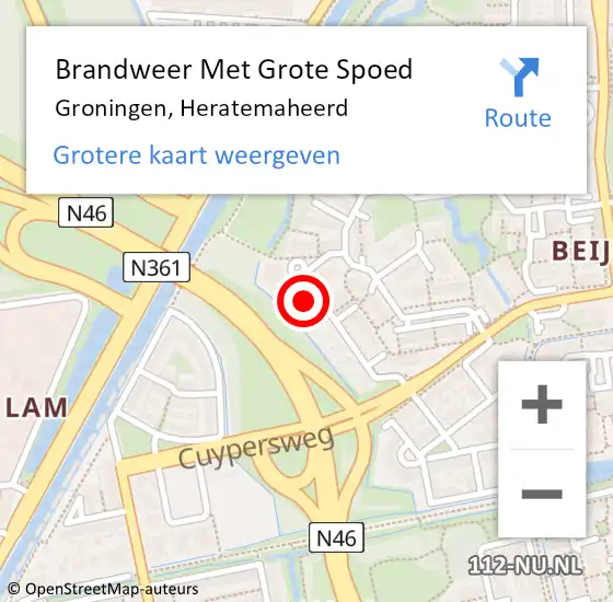 Locatie op kaart van de 112 melding: Brandweer Met Grote Spoed Naar Groningen, Heratemaheerd op 5 augustus 2016 16:55