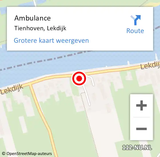 Locatie op kaart van de 112 melding: Ambulance Tienhoven, Lekdijk op 5 augustus 2016 16:58