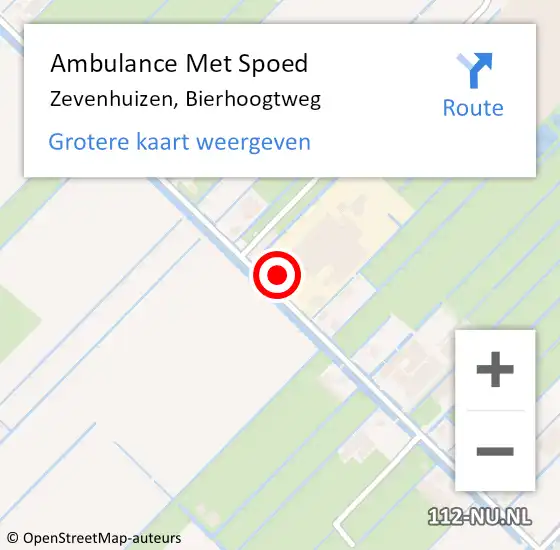 Locatie op kaart van de 112 melding: Ambulance Met Spoed Naar Zevenhuizen, Bierhoogtweg op 5 augustus 2016 18:12