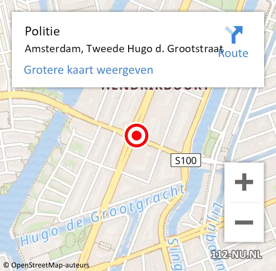 Locatie op kaart van de 112 melding: Politie Amsterdam, Tweede Hugo d. Grootstraat op 5 augustus 2016 19:18