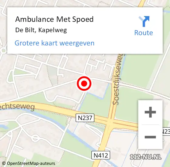 Locatie op kaart van de 112 melding: Ambulance Met Spoed Naar De Bilt, Kapelweg op 5 augustus 2016 20:27