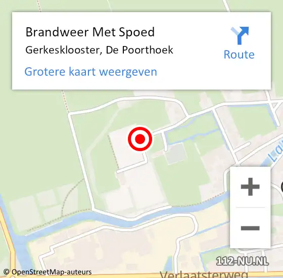 Locatie op kaart van de 112 melding: Brandweer Met Spoed Naar Gerkesklooster, De Poorthoek op 5 augustus 2016 21:24