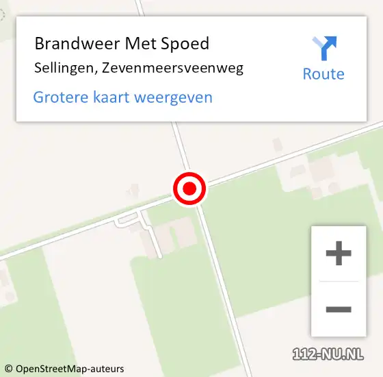 Locatie op kaart van de 112 melding: Brandweer Met Spoed Naar Sellingen, Zevenmeersveenweg op 5 augustus 2016 22:01