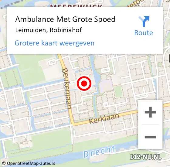 Locatie op kaart van de 112 melding: Ambulance Met Grote Spoed Naar Leimuiden, Robiniahof op 5 augustus 2016 22:06