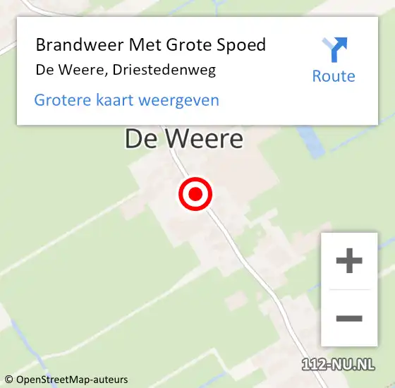 Locatie op kaart van de 112 melding: Brandweer Met Grote Spoed Naar De Weere, Driestedenweg op 5 augustus 2016 22:16