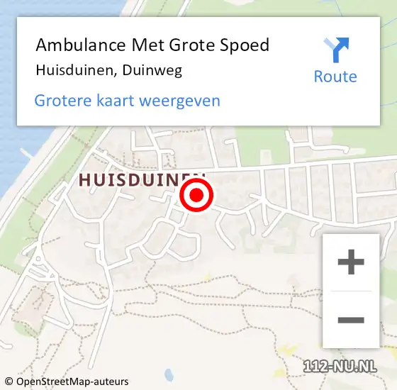 Locatie op kaart van de 112 melding: Ambulance Met Grote Spoed Naar Huisduinen, Duinweg op 5 augustus 2016 22:44