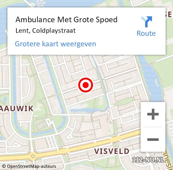 Locatie op kaart van de 112 melding: Ambulance Met Grote Spoed Naar Lent, Coldplaystraat op 6 augustus 2016 00:07