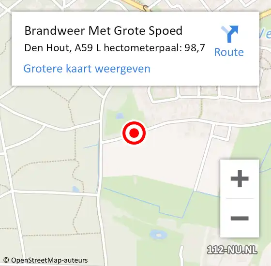 Locatie op kaart van de 112 melding: Brandweer Met Grote Spoed Naar Den Hout, A59 L hectometerpaal: 98,7 op 6 augustus 2016 00:47