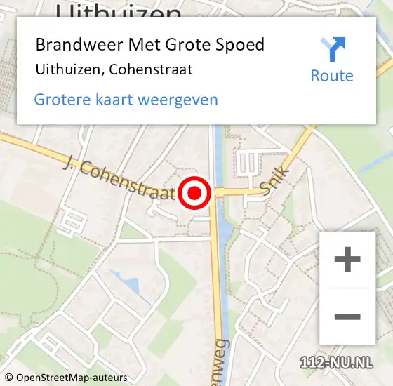 Locatie op kaart van de 112 melding: Brandweer Met Grote Spoed Naar Uithuizen, Cohenstraat op 6 augustus 2016 02:10