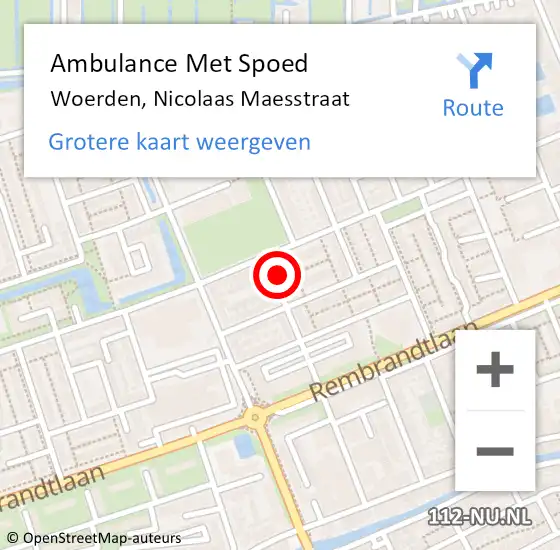 Locatie op kaart van de 112 melding: Ambulance Met Spoed Naar Woerden, Nicolaas Maesstraat op 6 augustus 2016 02:34