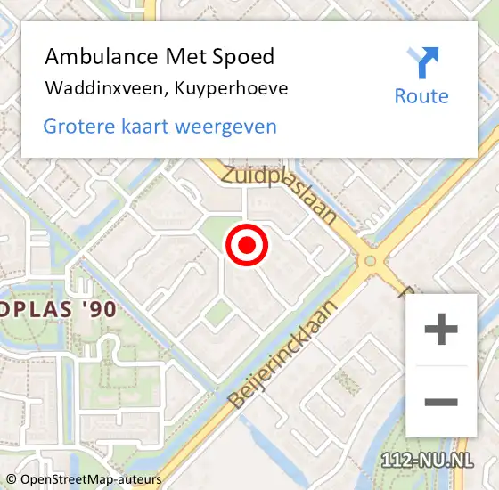 Locatie op kaart van de 112 melding: Ambulance Met Spoed Naar Waddinxveen, Kuyperhoeve op 6 augustus 2016 02:47