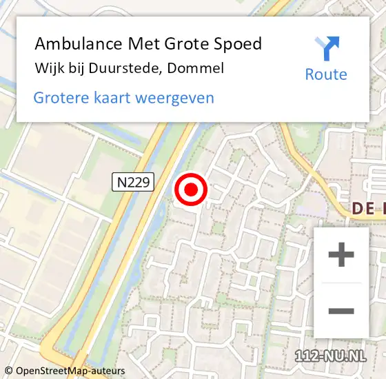 Locatie op kaart van de 112 melding: Ambulance Met Grote Spoed Naar Wijk bij Duurstede, Dommel op 6 augustus 2016 03:27