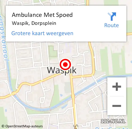 Locatie op kaart van de 112 melding: Ambulance Met Spoed Naar Waspik, Dorpsplein op 6 augustus 2016 09:07