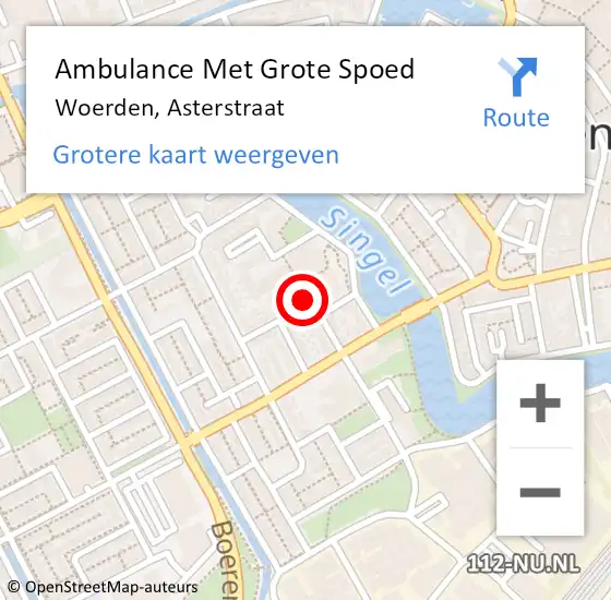 Locatie op kaart van de 112 melding: Ambulance Met Grote Spoed Naar Woerden, Asterstraat op 6 augustus 2016 09:13