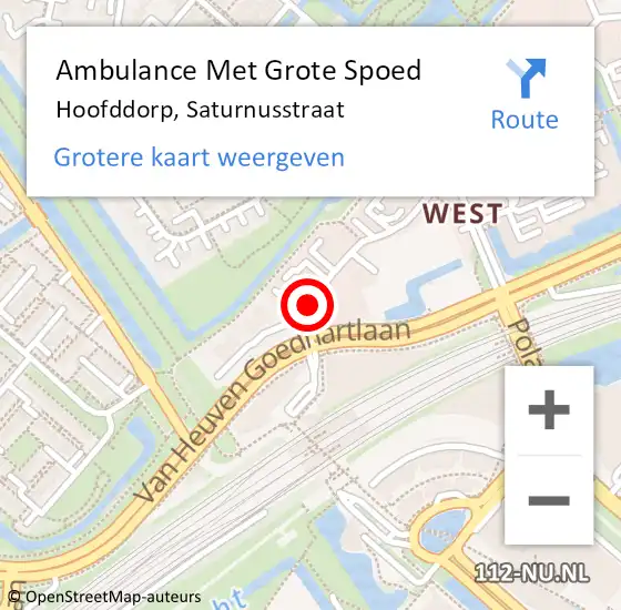 Locatie op kaart van de 112 melding: Ambulance Met Grote Spoed Naar Hoofddorp, Saturnusstraat op 6 augustus 2016 10:10